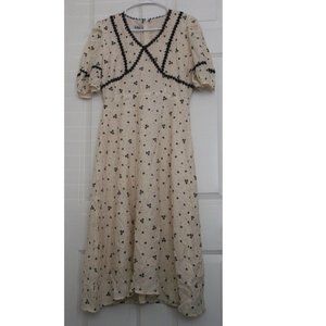 Loan Lam Floral Midi Dress lace Puff Sleeves Cottagecore Edgy Grunge Goth Rugged
